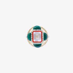 HAWA - 18K Gold, Malachite, Pink Quartz & Baguette Diamond Ring