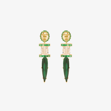 HAWA - 18K Gold, Emerald, Aquamarine & Malachite Earrings