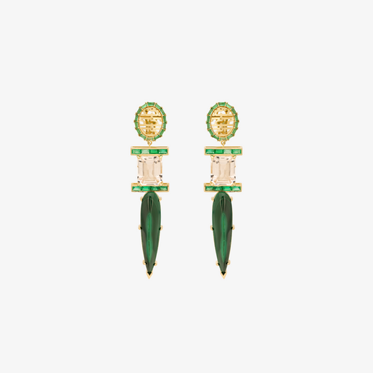 HAWA - 18K Gold, Emerald, Aquamarine & Malachite Earrings