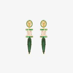 HAWA - 18K Gold, Emerald, Aquamarine & Malachite Earrings