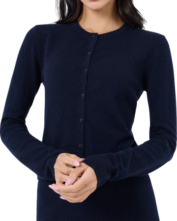 Women Merino Wool Button Cardigan Navy