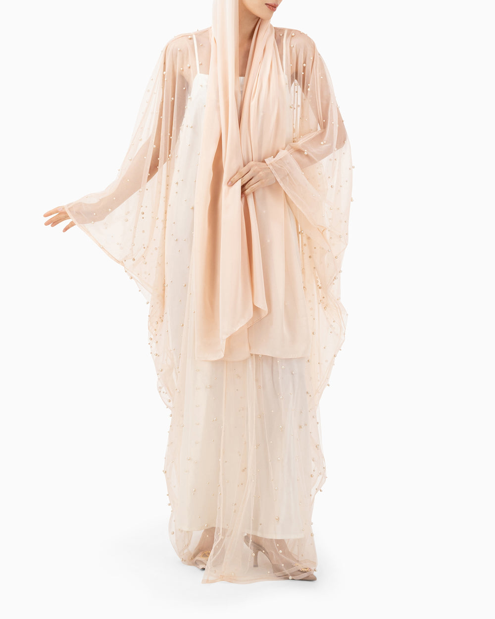 Peach Pearls Wedding Abaya