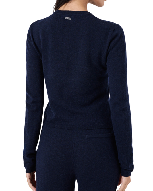 Women Merino Wool Button Cardigan Navy
