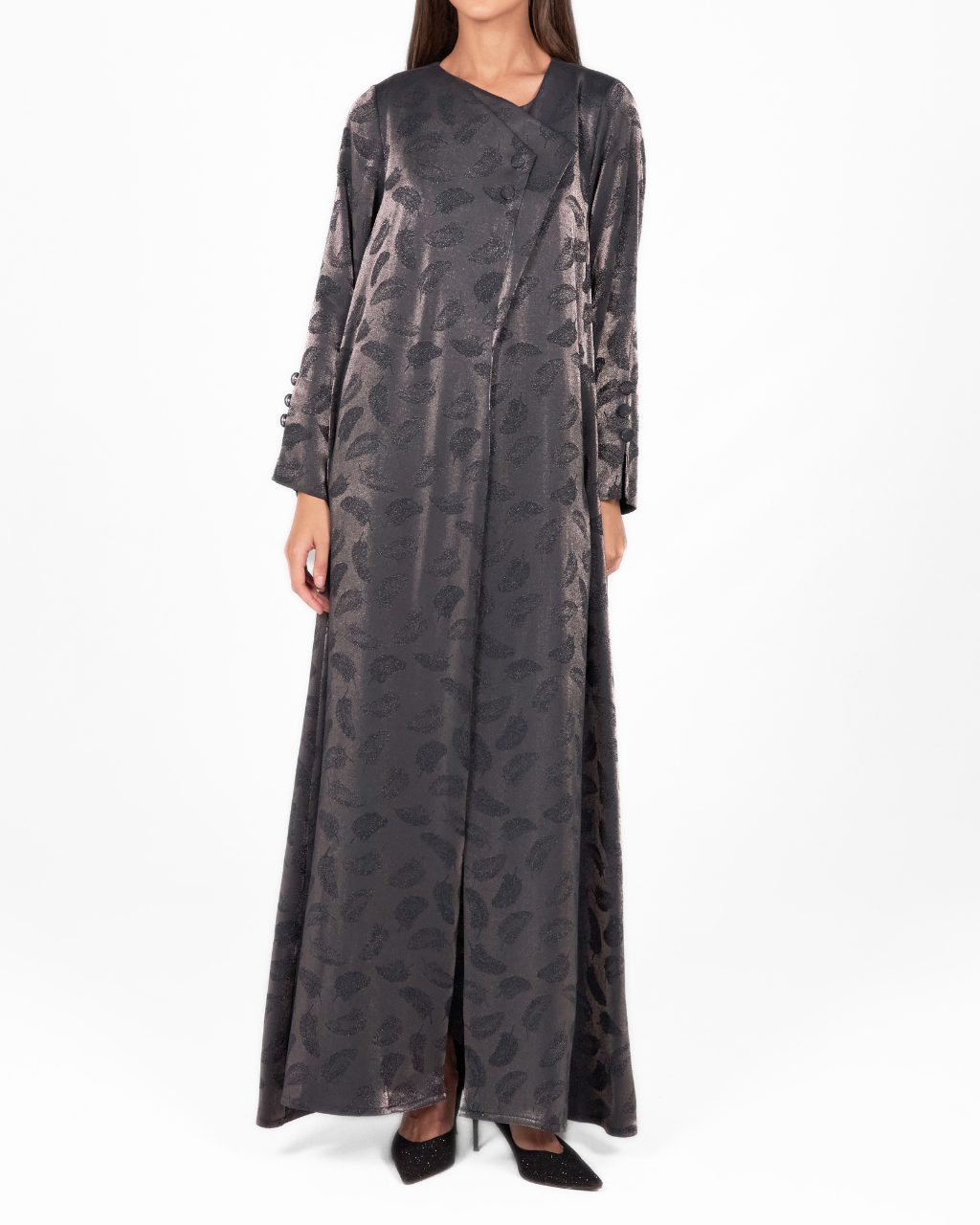 Model wears Leafy Abaya Brown