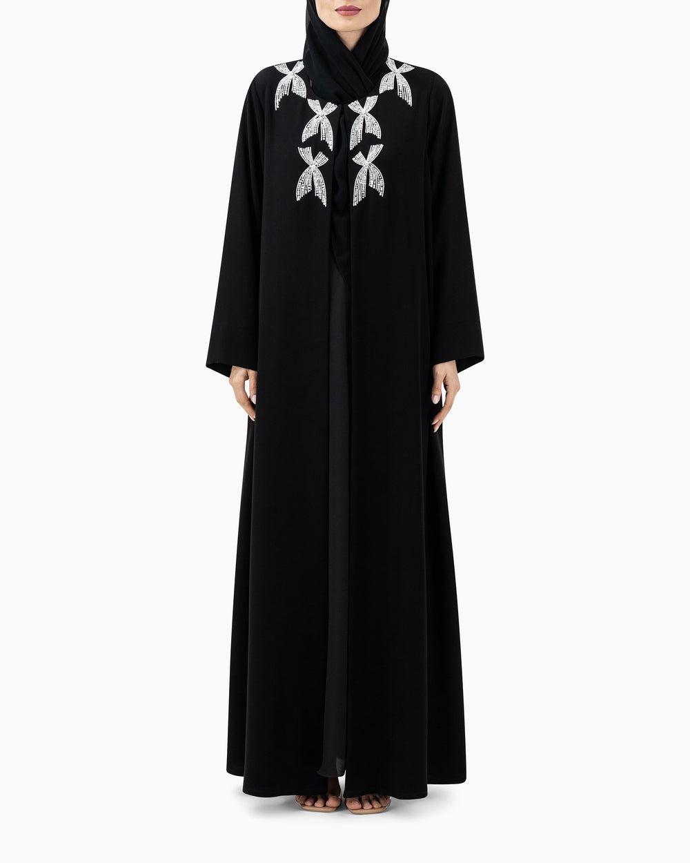 Abaya | Black with White Embellishment