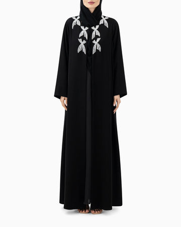 Abaya | Black with White Embellishment