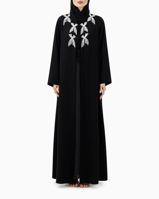Abaya | Black with White Embellishment