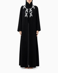 Abaya | Black with White Embellishment