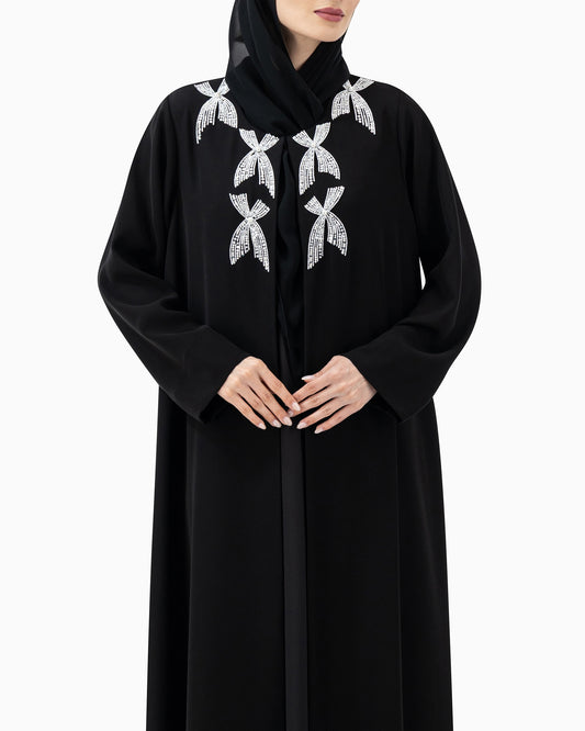 Abaya | Black with White Embellishment