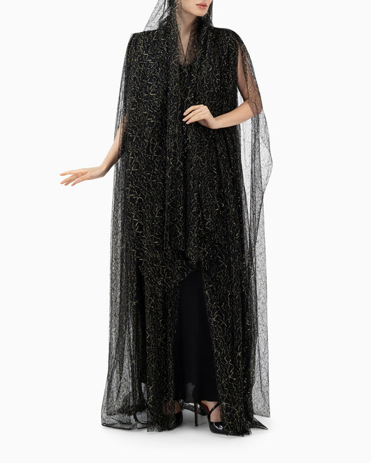 Black Wedding Abaya with Gold and Silver