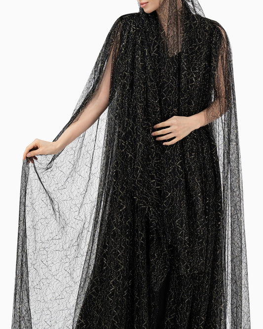 Black Wedding Abaya with Gold and Silver