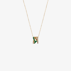 HOBBI — 18K Gold, Circle Diamond & Enamel Letter Pendant
