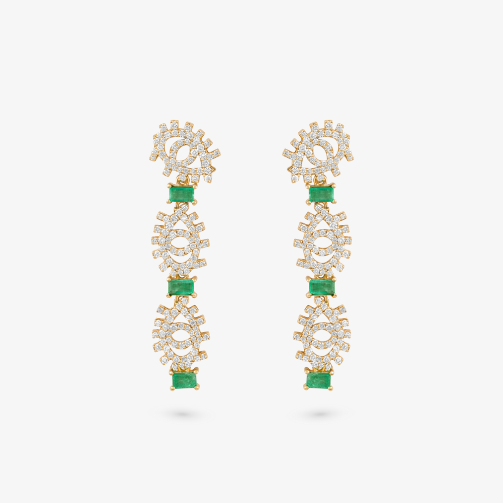 YA EIN - 18K Gold & Diamonds Earrings with Emeralds