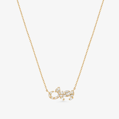 HOBB — 18K Gold Baguette Diamond “I Love You” Necklace