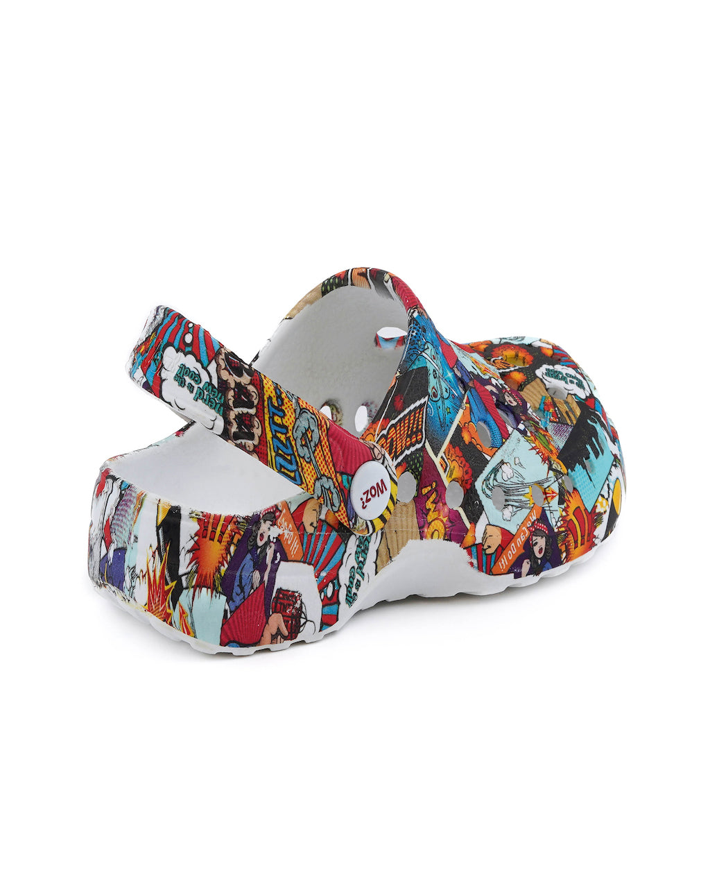 Model wears Pop Comix Clogs