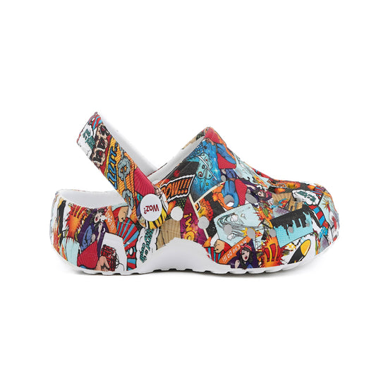 Model wears Pop Comix Clogs