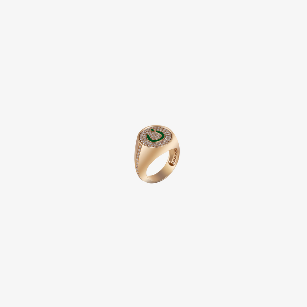 OULA — 18K GOLD, DIAMOND & ENAMEL LETTER SIGNET RING
