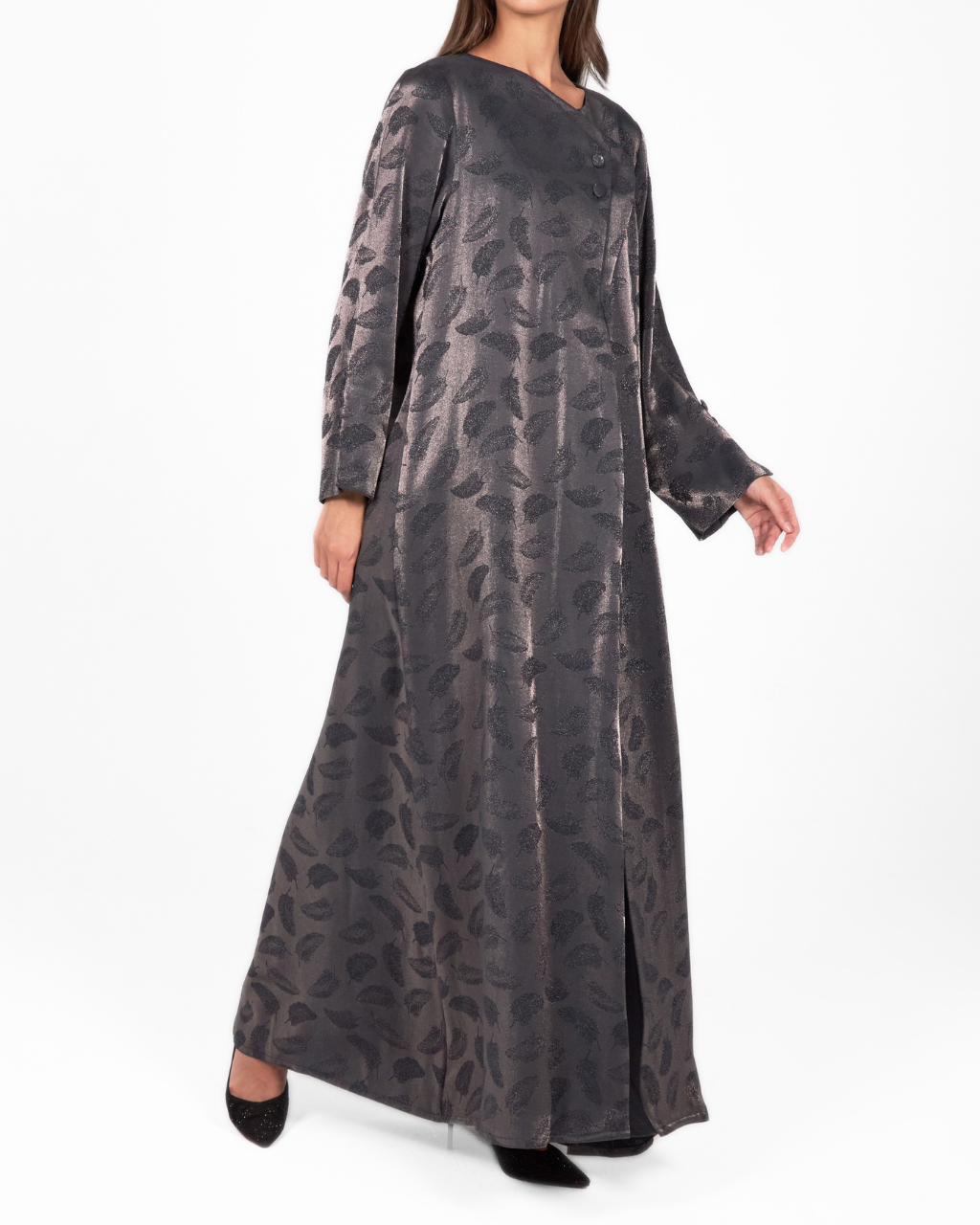 Model wears Leafy Abaya Brown