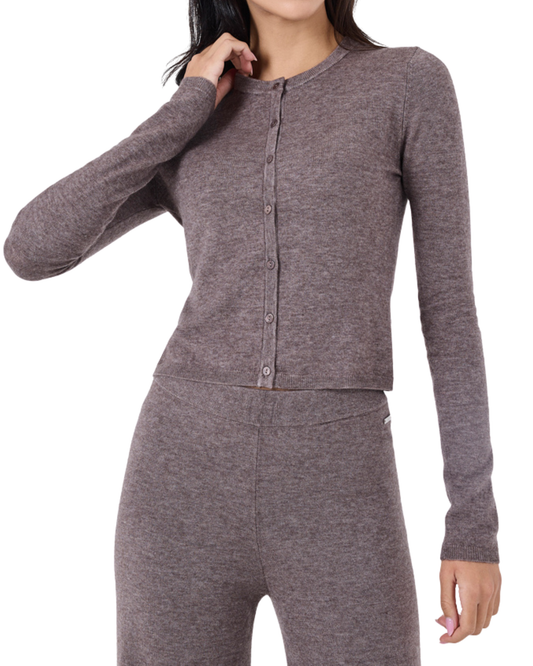 Women Merino Wool Button Cardigan Taupe Marl