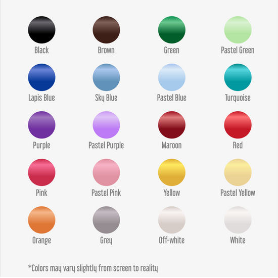 Color swatches with labels on a white background