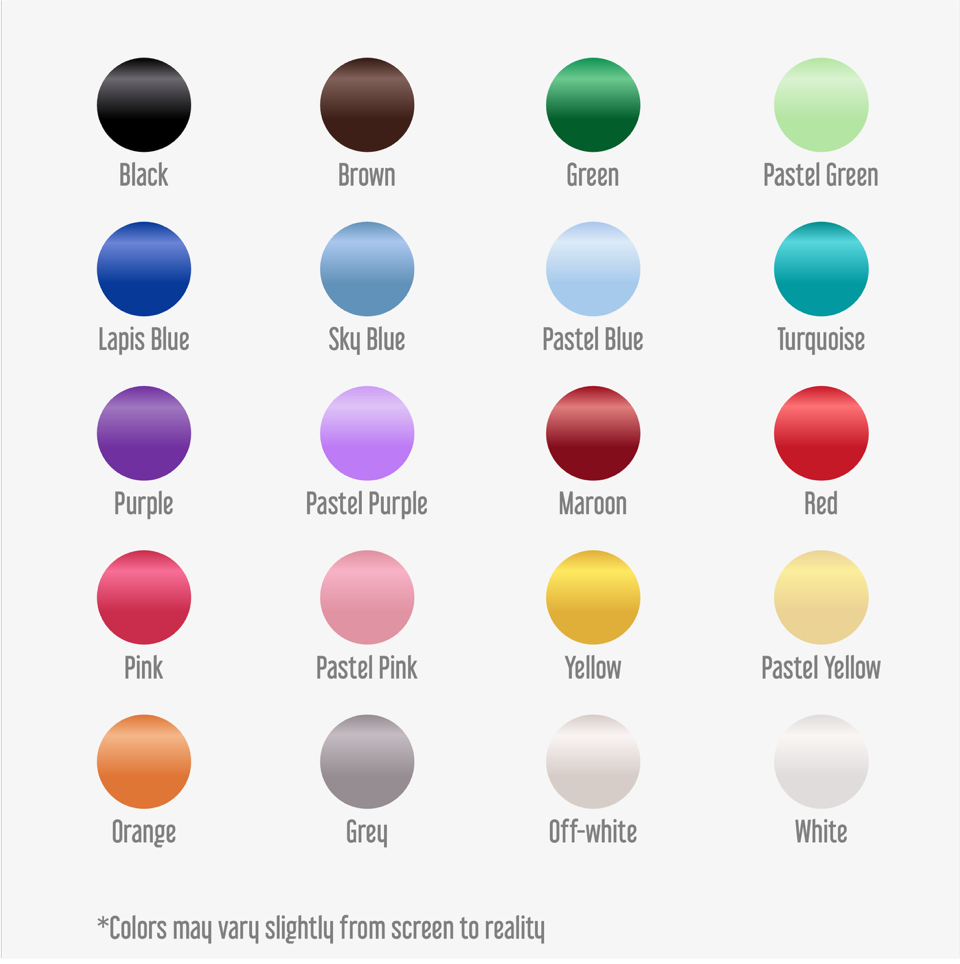Color swatches with labels on a white background