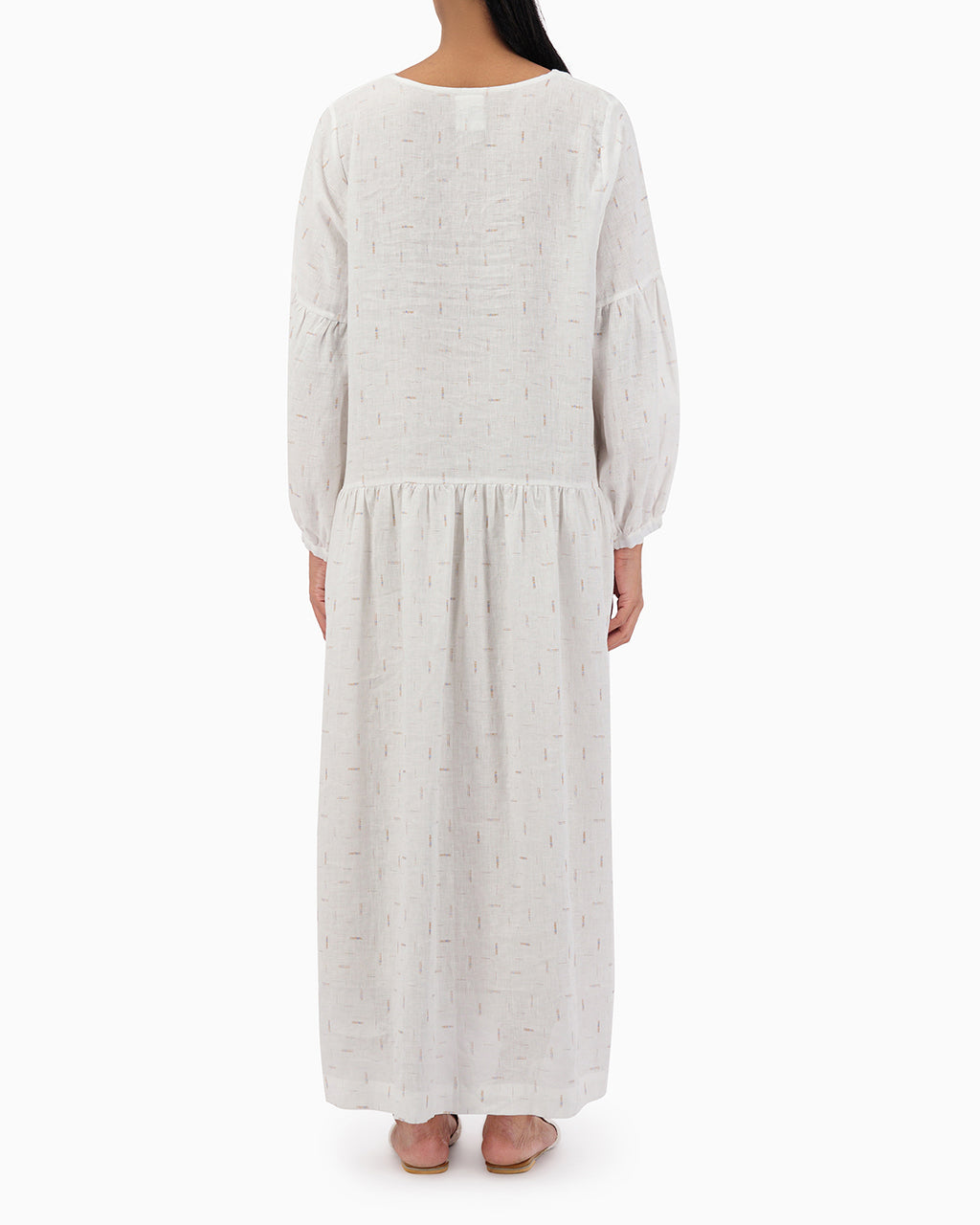 Model wears White V-neck Dress