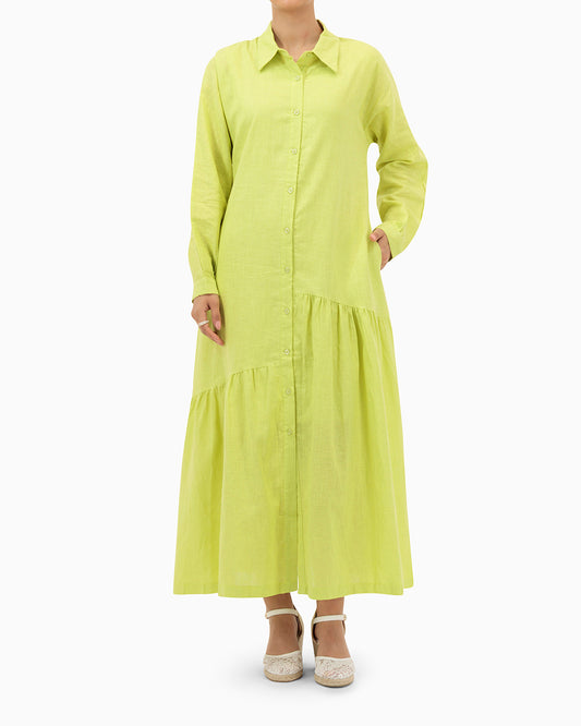 Model wears Green Dress