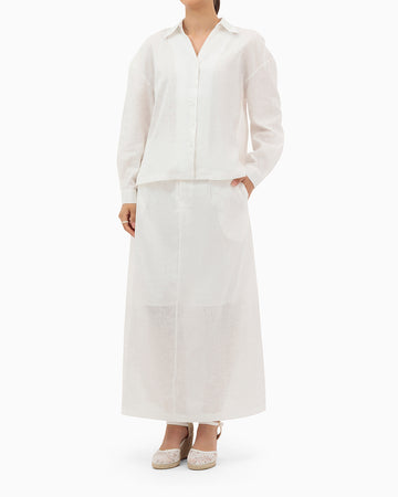 Model wears White Set With Collar Shirt