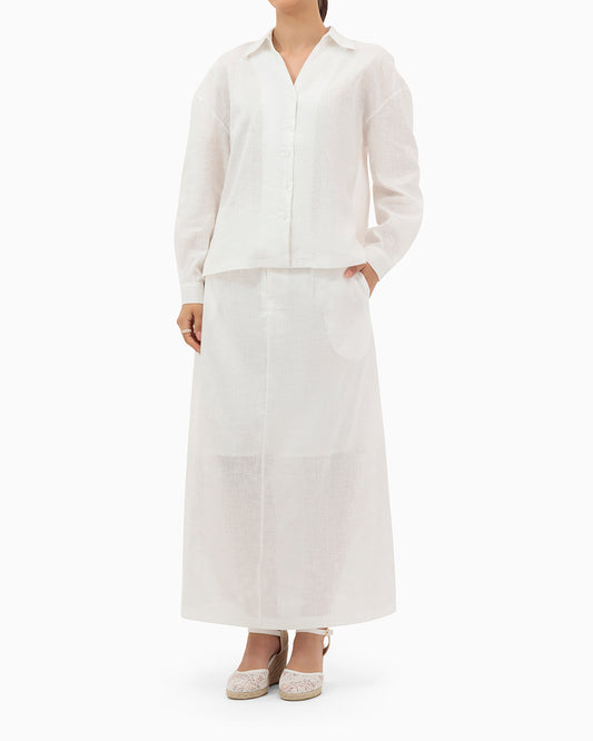 Model wears White Set With Collar Shirt