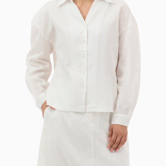 Model wears White Set With Collar Shirt