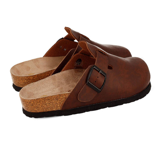 Model wears Riva Light Brown Clogs