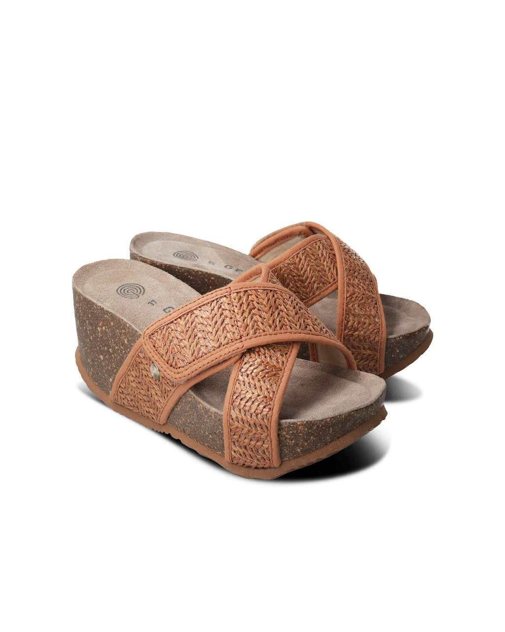 Model wears Benicasim Brown Raffia Sandal
