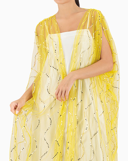 Model wears Yellow Wedding Abaya