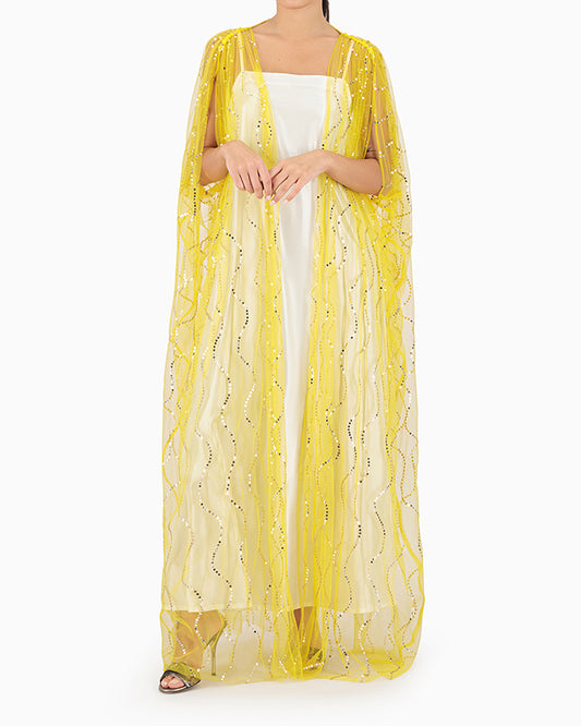 Model wears Yellow Wedding Abaya