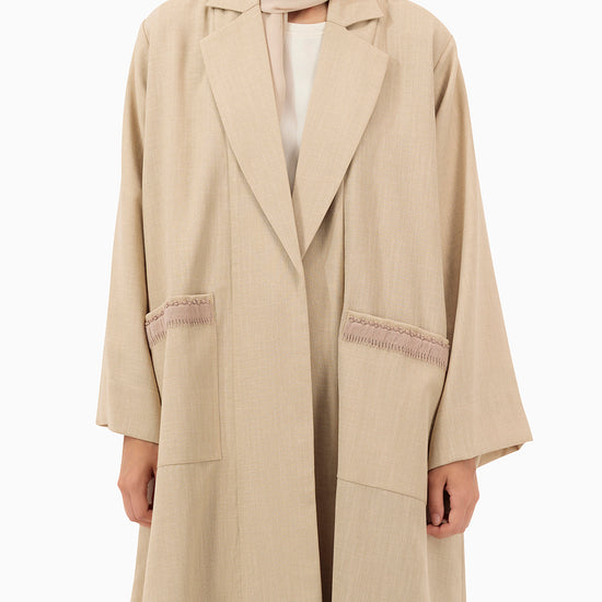 Model wears Co-ord Set | Beige and White