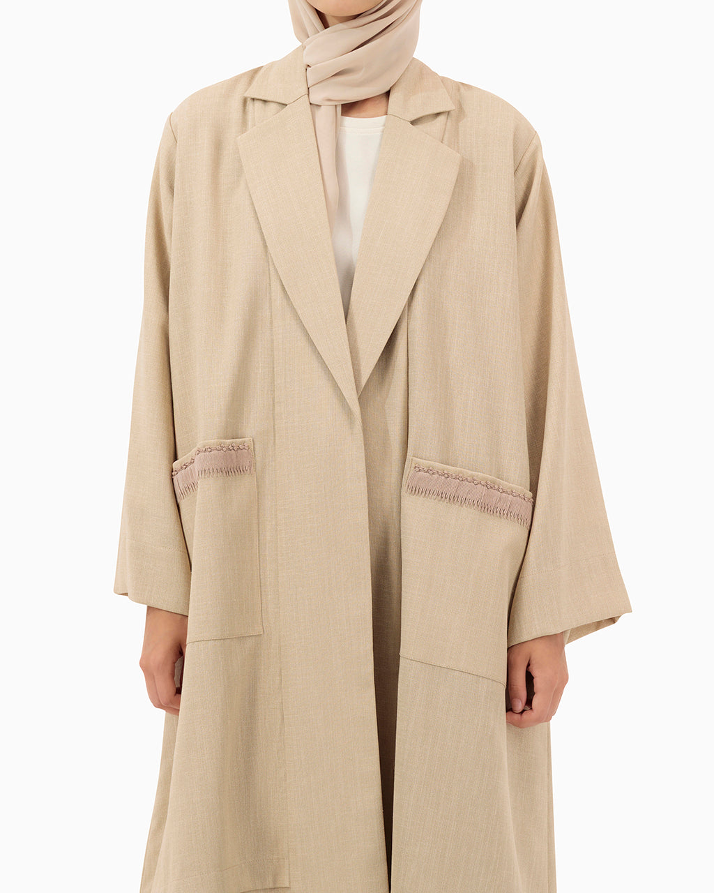 Model wears Co-ord Set | Beige and White