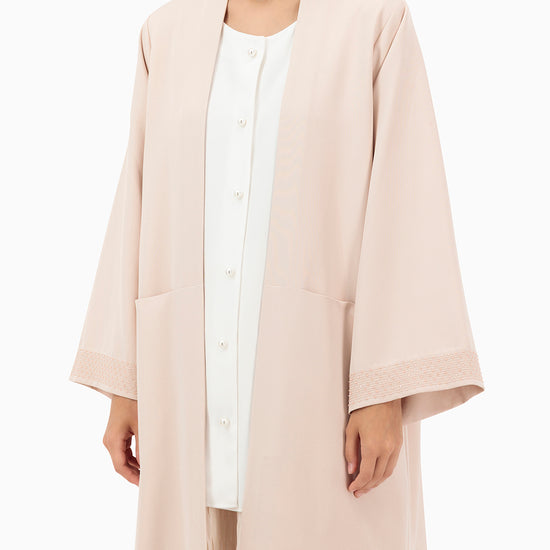 Model wears Co-ord Set | Nude Pink and Off White