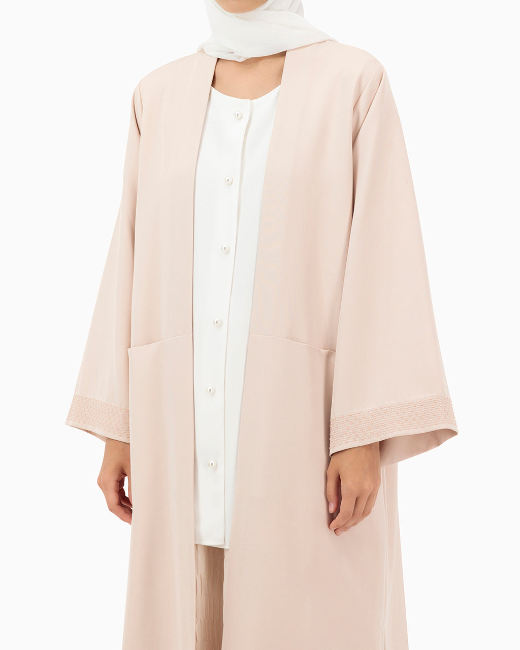 Model wears Co-ord Set | Nude Pink and Off White