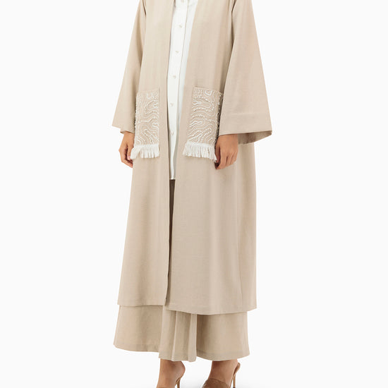 Model wears Co-ord Set | Nude Pink and Off White