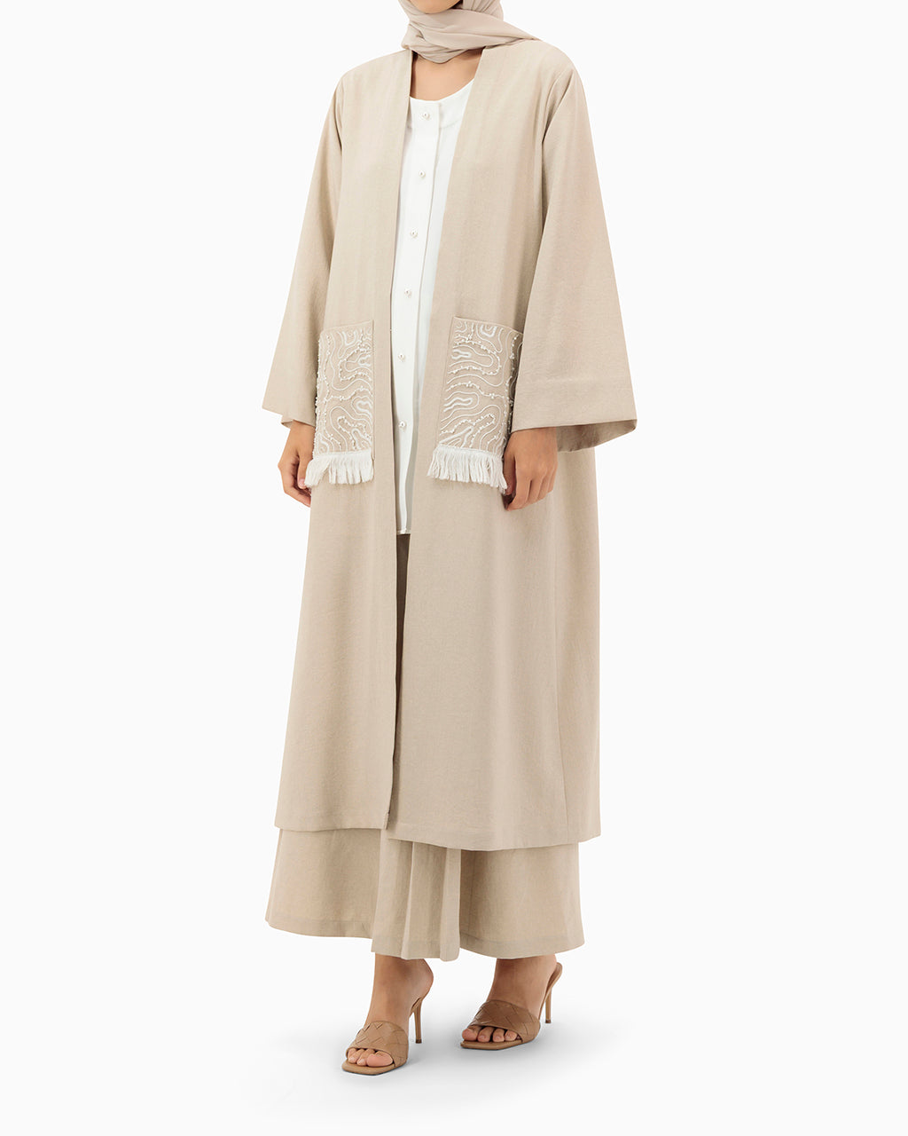 Model wears Co-ord Set | Nude Pink and Off White