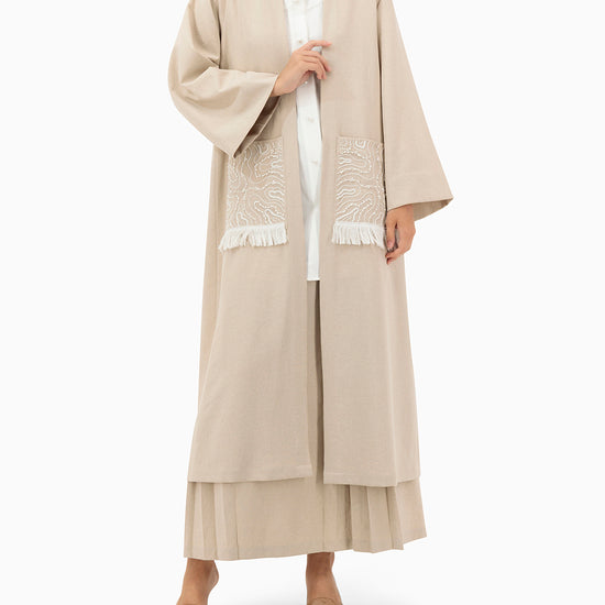 Model wears Co-ord Set | Nude Pink and Off White