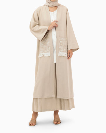 Model wears Co-ord Set | Nude Pink and Off White