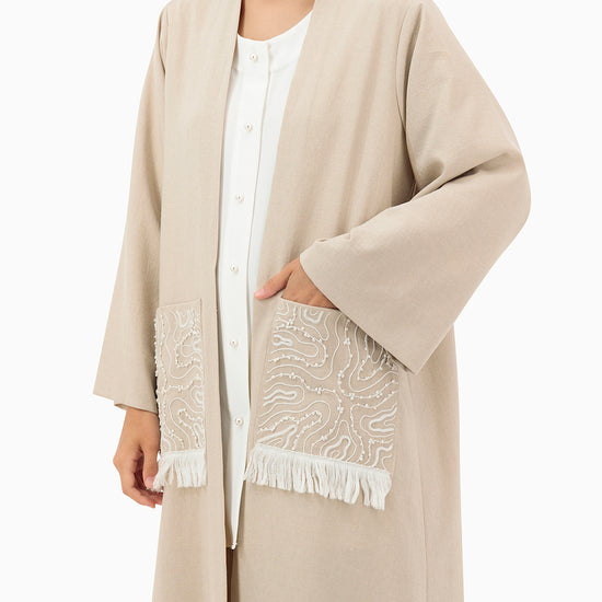 Model wears Co-ord Set | Nude Pink and Off White