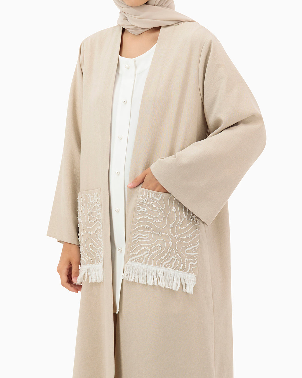 Model wears Co-ord Set | Nude Pink and Off White