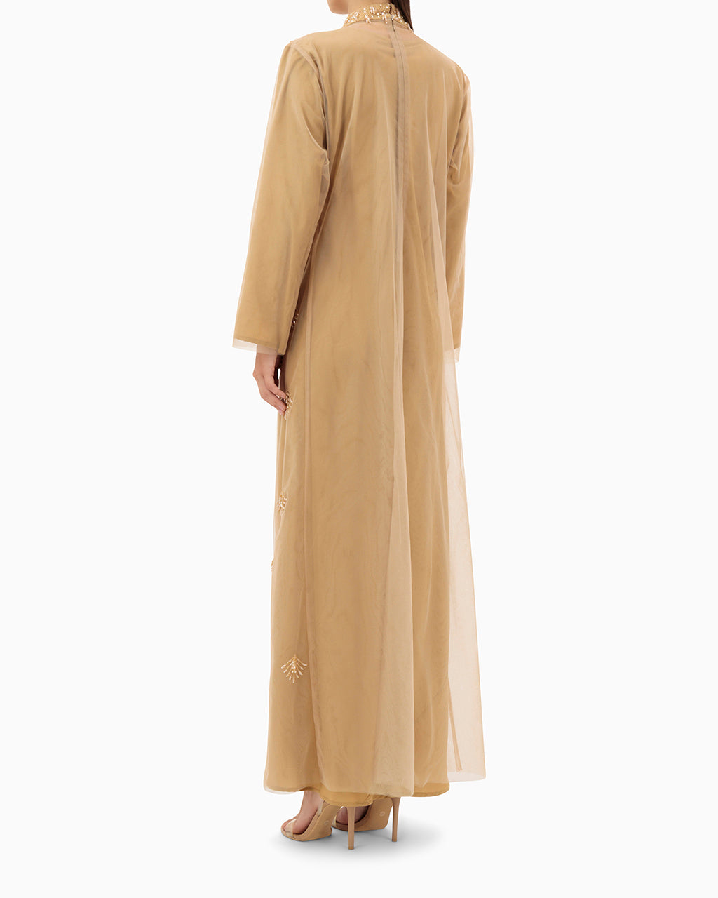 Model wears Dress | Tan Beige