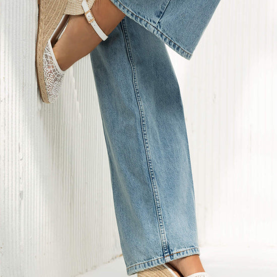 Model wears Joy White Espadrille