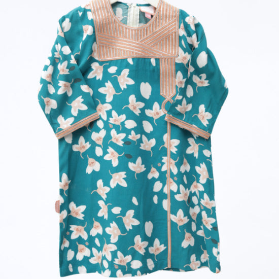 Model wears Petroleum Blue Floral Talli