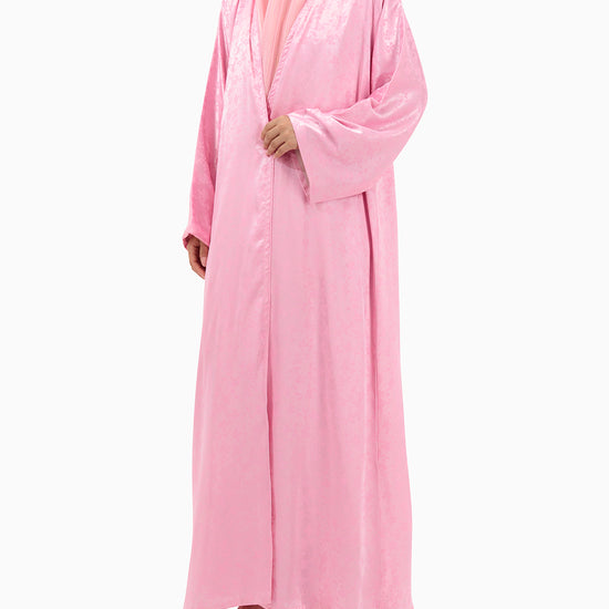 Model wears Pink Floral Abaya
