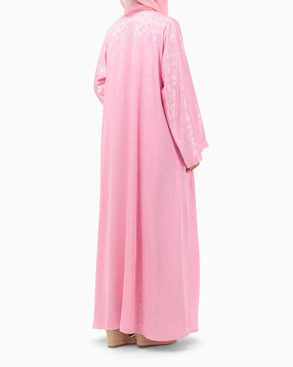 Model wears Pink Floral Abaya