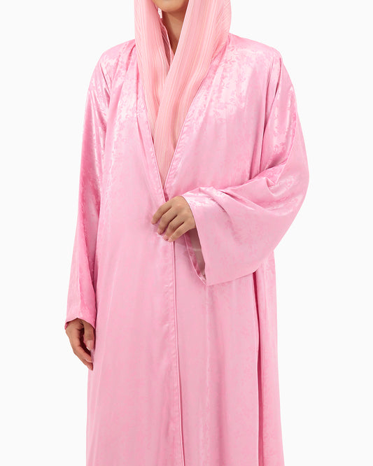 Model wears Pink Floral Abaya